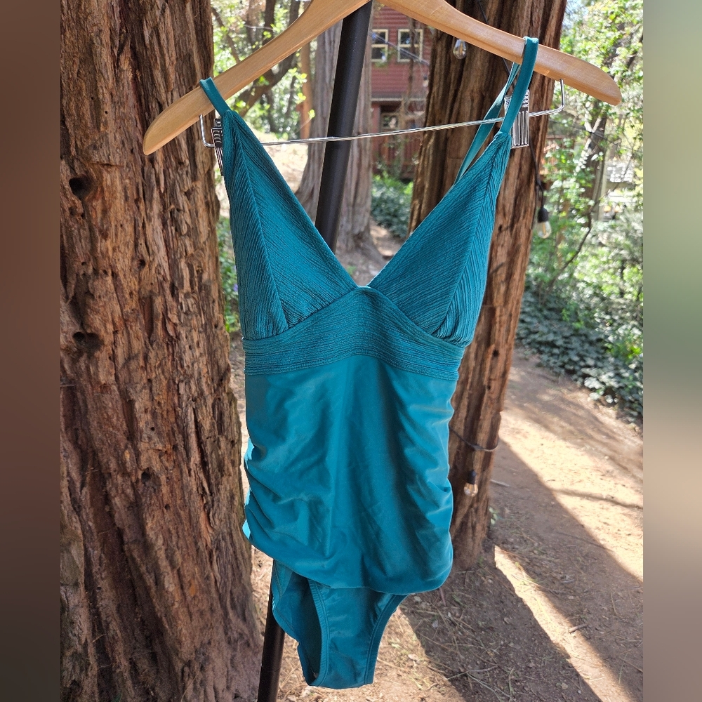 Kona Sol Teal V-Neck‎ One Piece Summer Swimsuit